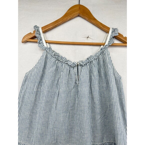 The Great Magnolia Dress Size S Seersucker Blue Striped Tiered Pockets Ruffle - Picture 10 of 15